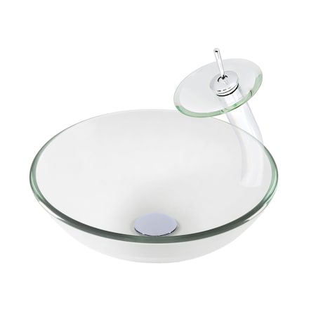 Novatto BONIFICARE Glass Vessel Bathroom Sink Set, Chrome NSFC-8048001CH